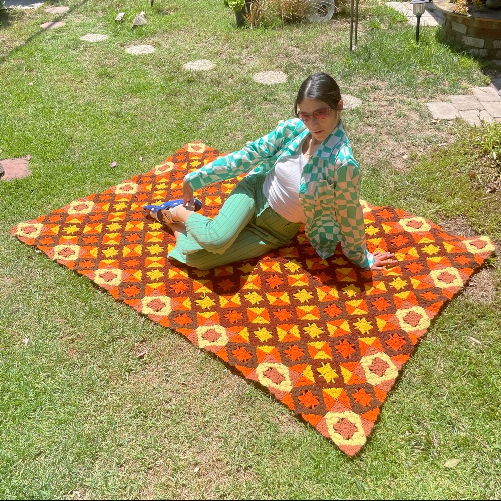 Hand Crocheted Tri-Color Patchwork Afghan~ - Picture 2 of 4